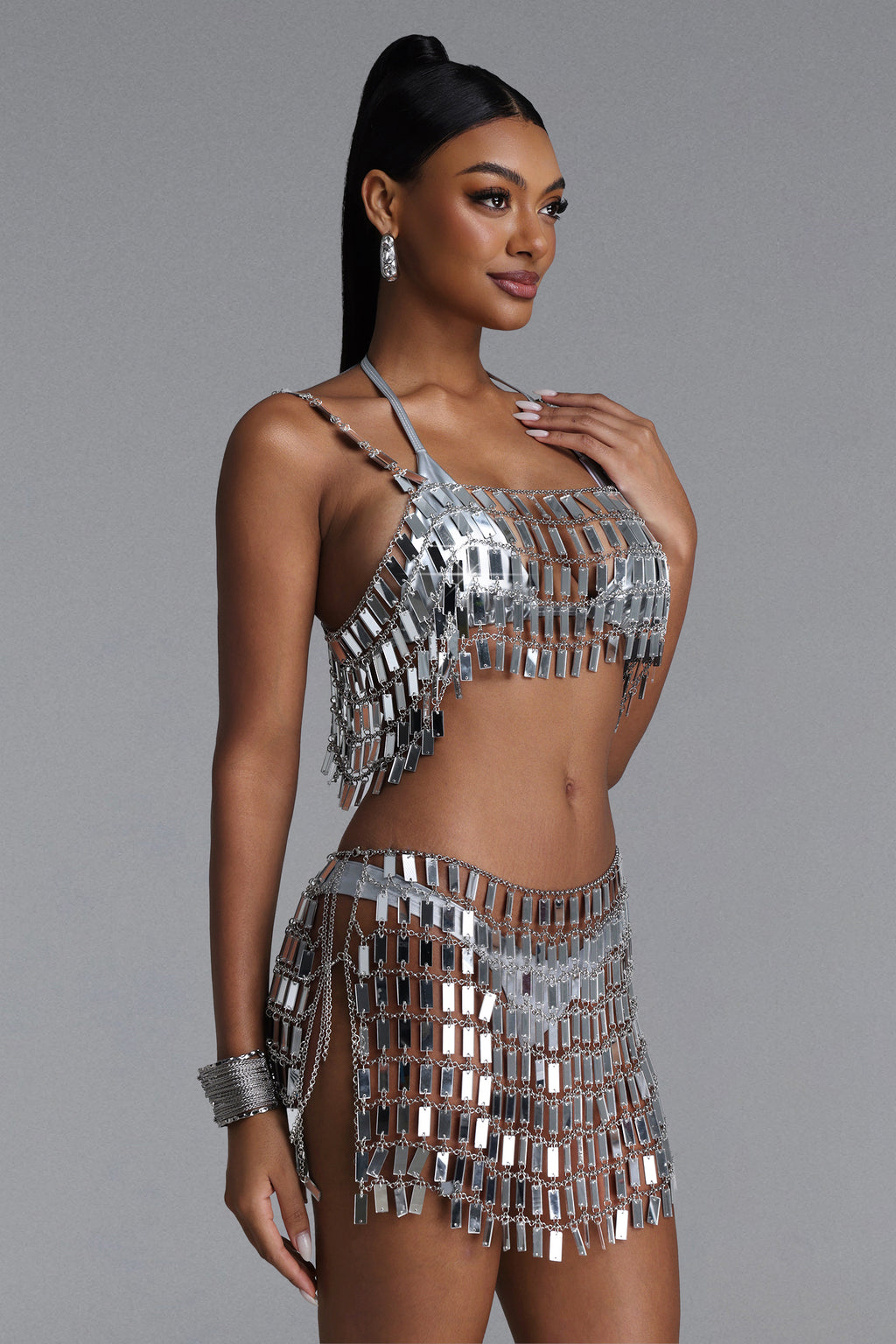 Lavender Chic Mirror Chain Top and Skirt Set	