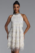 Minma Elegant Flowy Sequin Fringe Tassel Mini Dress	