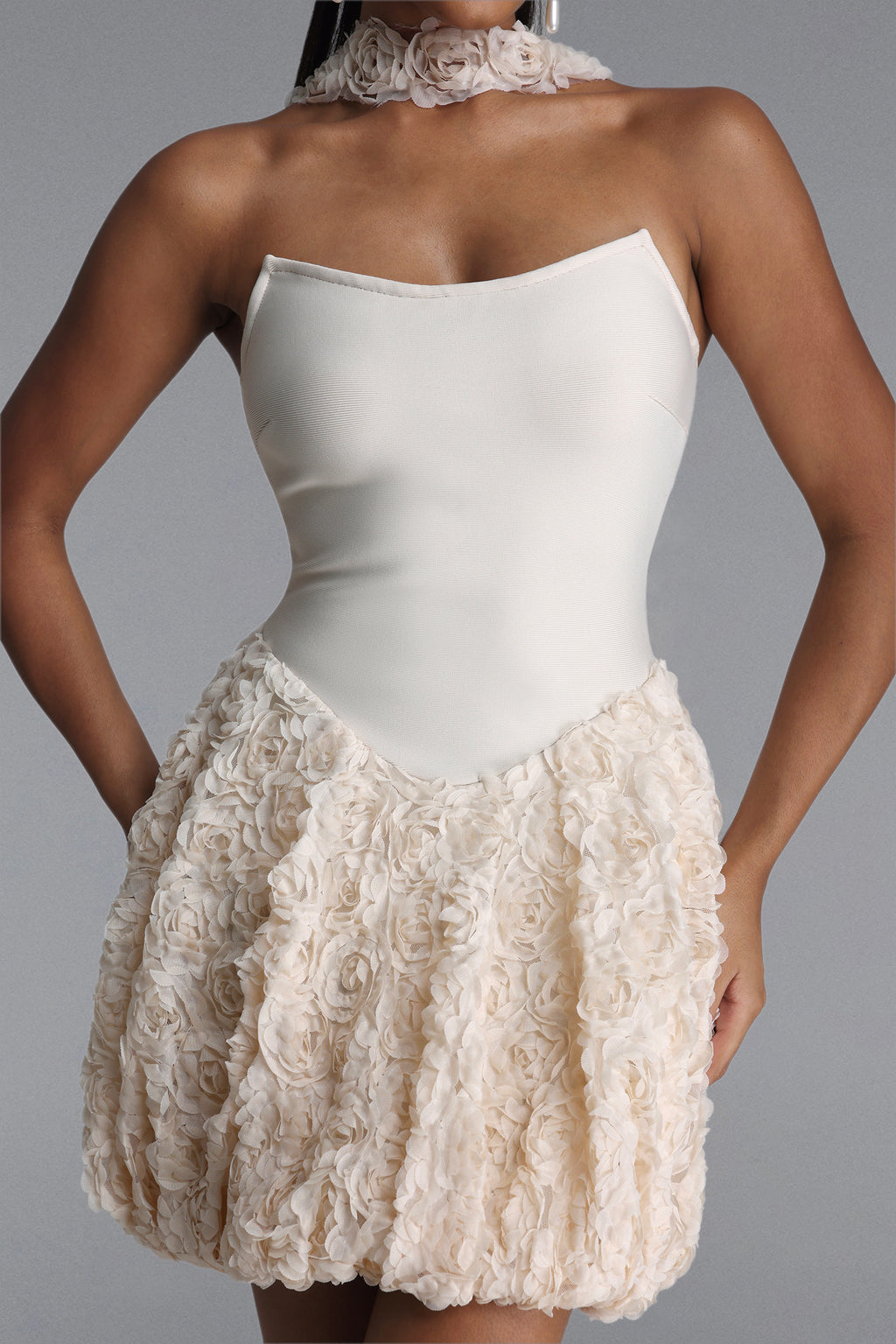 Uniko Romantic Contour Strapless Floral Bandage Mini Dress	