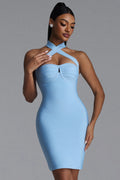 Lina Classic Contour Halter Bandage Mini Dress	