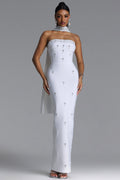 Marina Glamorous Contour Strapless Rhinestone Bandage White Maxi Dress	