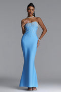 Rebel Elegant Contour Strapless Pearl Bandage Maxi Dress	
