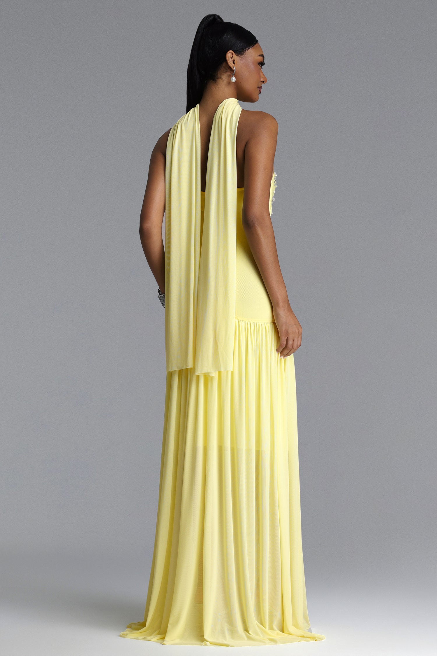 Volary Chic Contour Pearl Crystal Maxi Dress	
