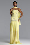 Volary Chic Contour Pearl Crystal Maxi Dress	