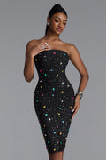 Lane Classic Contour Strapless Rhinestone Bandage Midi Dress	