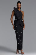 Ohney Chic Contour Strapless Asymmetric Rhinestone Black Bandage Maxi Dress	