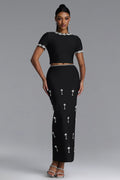 Lula Classic Contour Short Sleeve Rhinestone Bandage Maxi Dress	