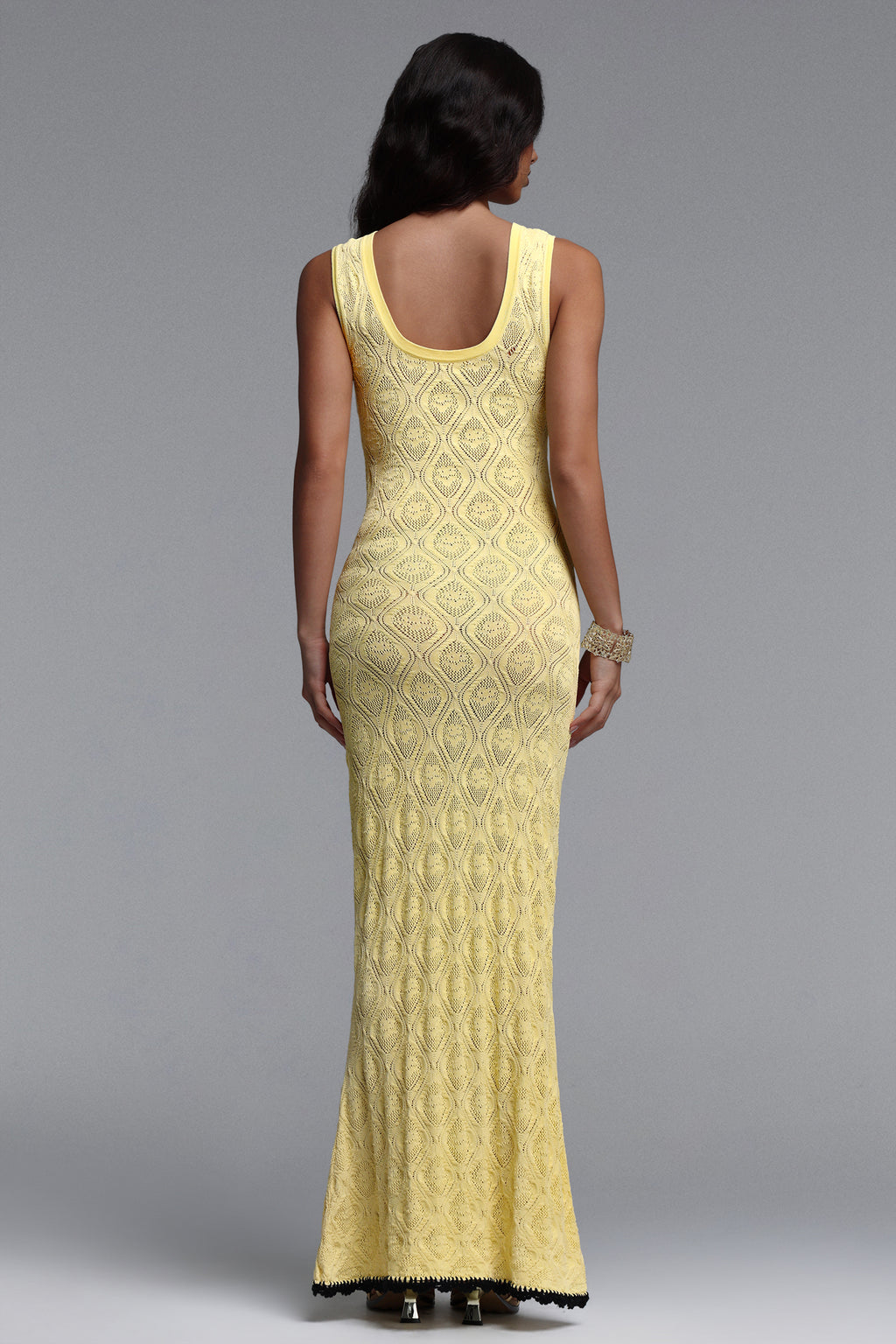 Etta Elegant Contour Sleeveless Knit Yellow Maxi Dress	