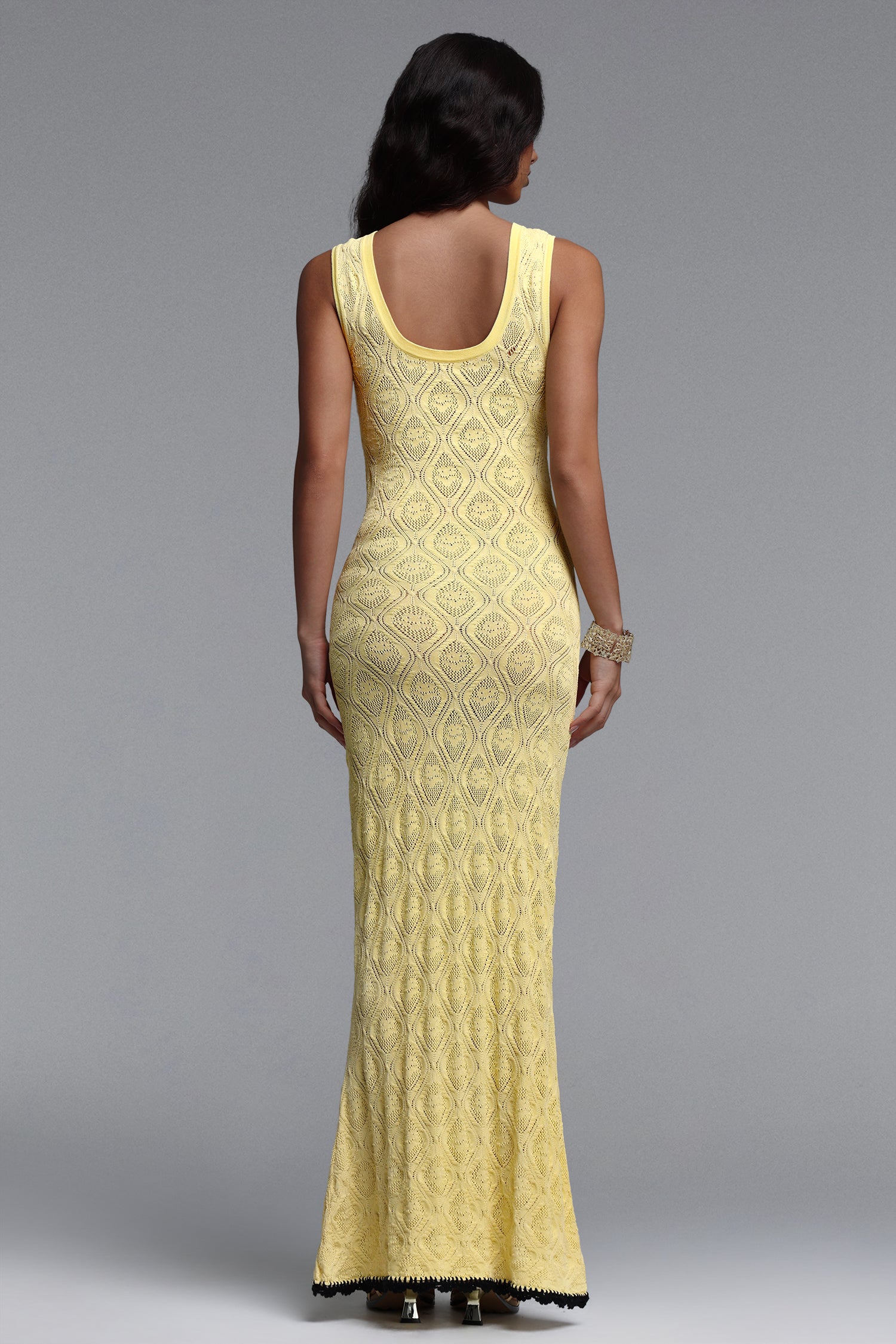 Etta Elegant Contour Sleeveless Knit Yellow Maxi Dress	