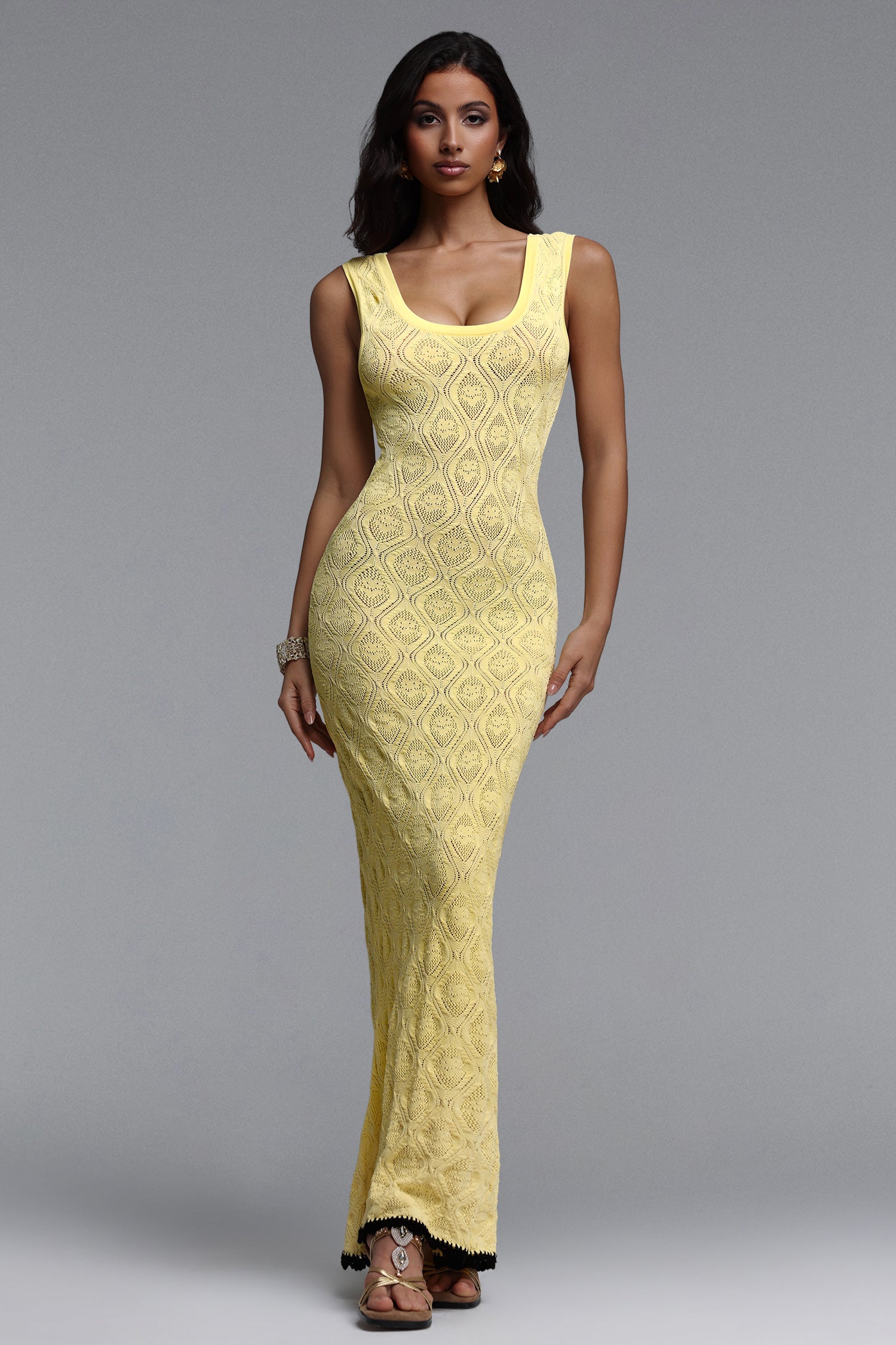 Etta Elegant Contour Sleeveless Knit Yellow Maxi Dress	