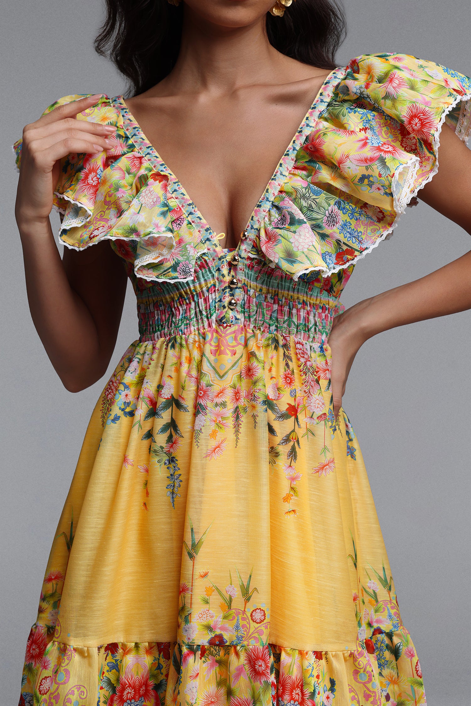 Thyra Resort Flowy Sleeveless Ruffle Floral Print Woven Maxi Dress	