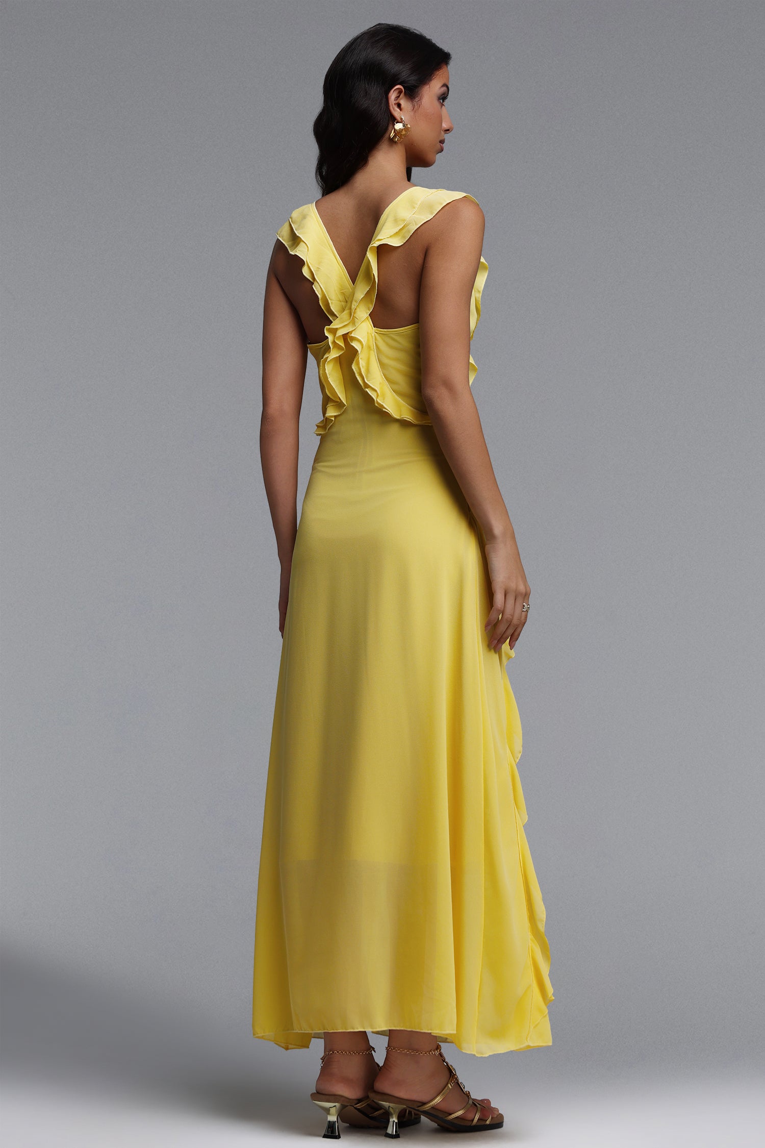 Sabrina Resort Flowy Sleeveless Ruffle Chiffon Maxi Dress	