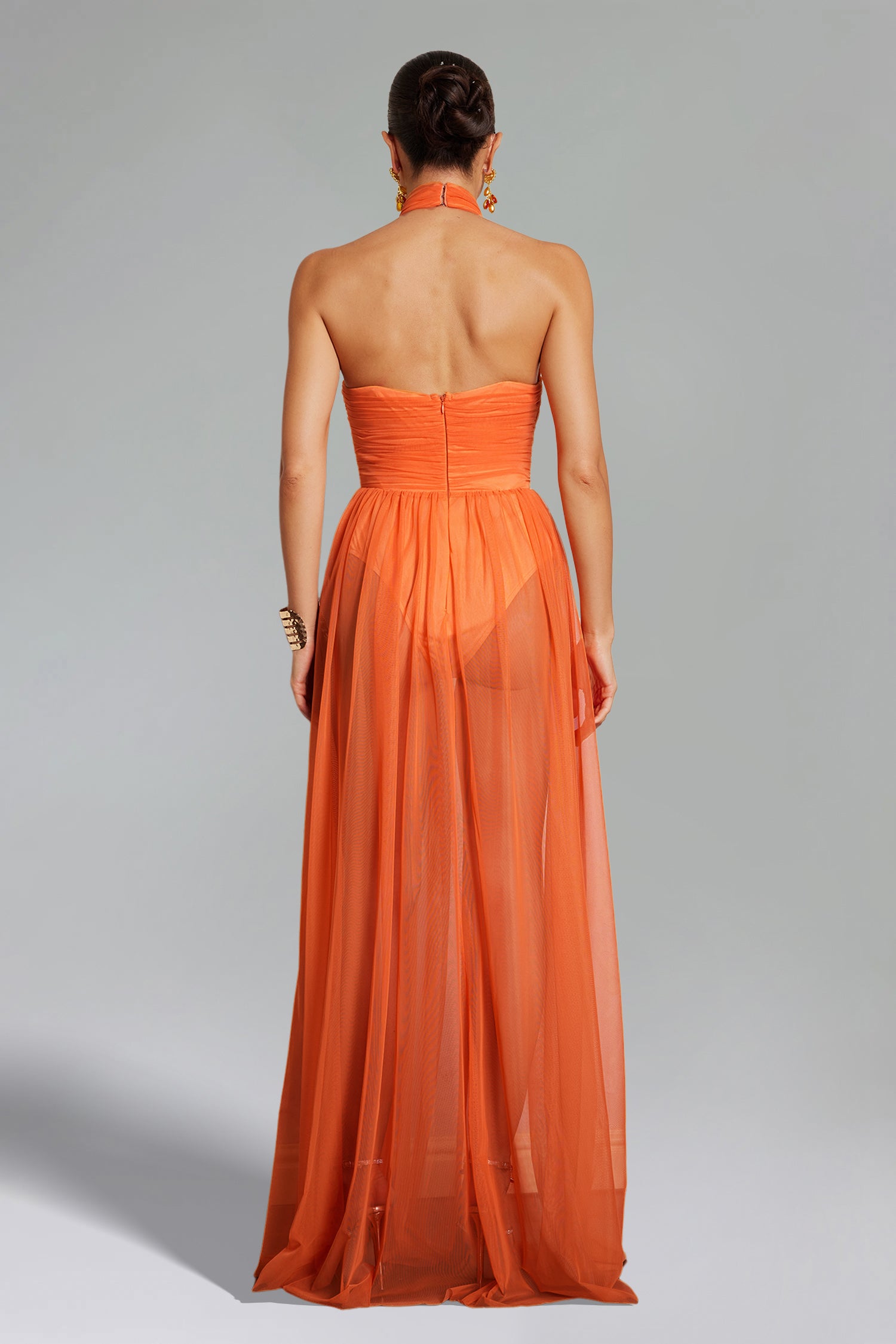 Rivka Halterneck Twist Mesh Maxi Dress	