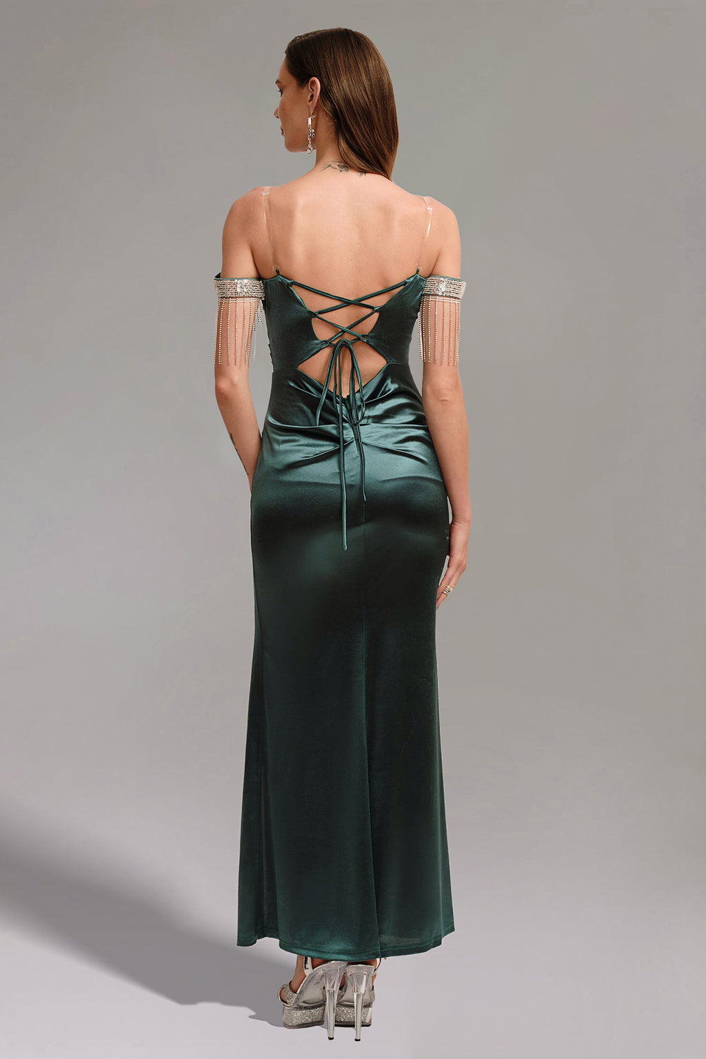 Kimberley Sequins Fringe Slit Maxi Dress - Green	