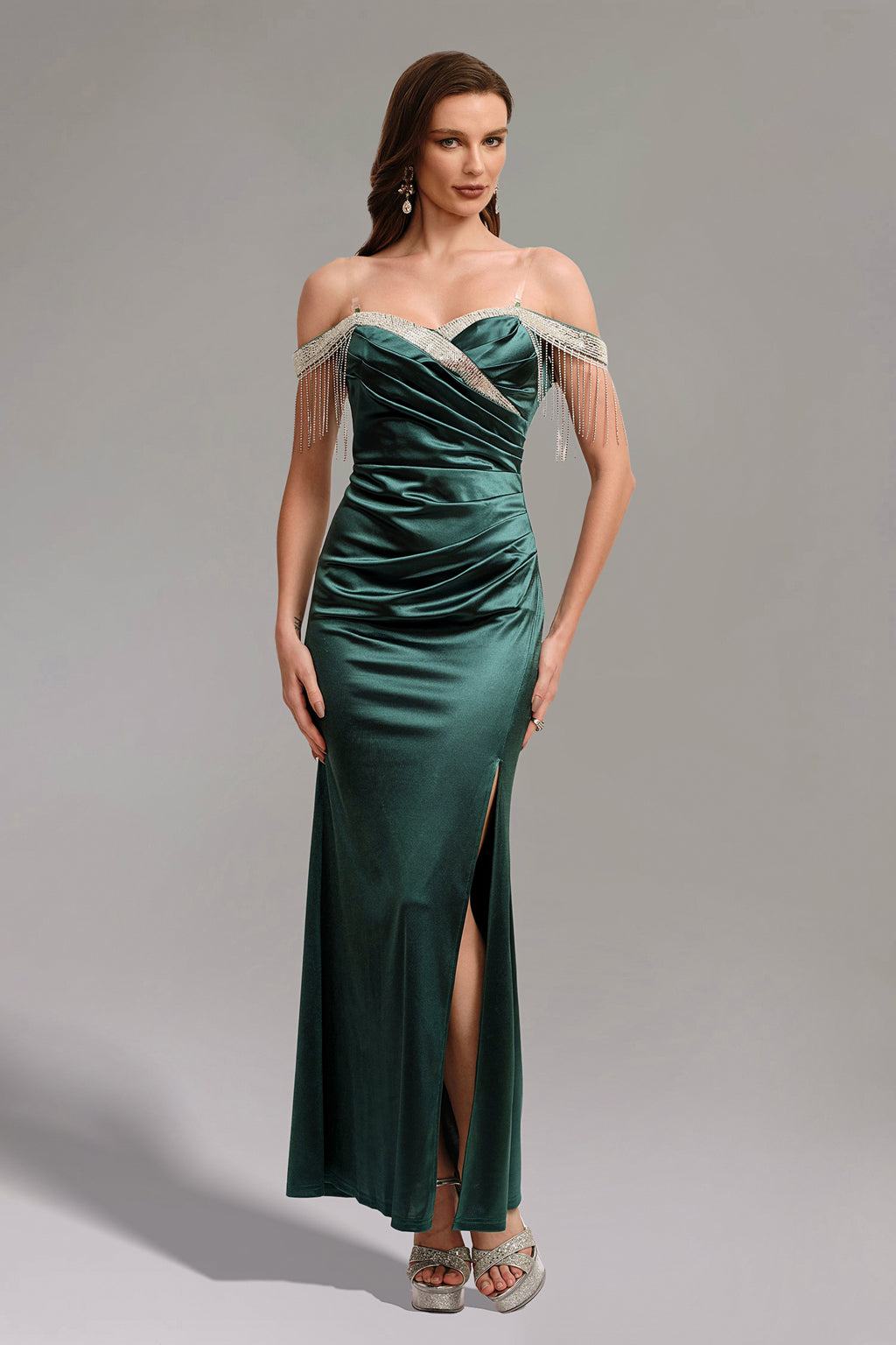 Kimberley Sequins Fringe Slit Maxi Dress - Green	