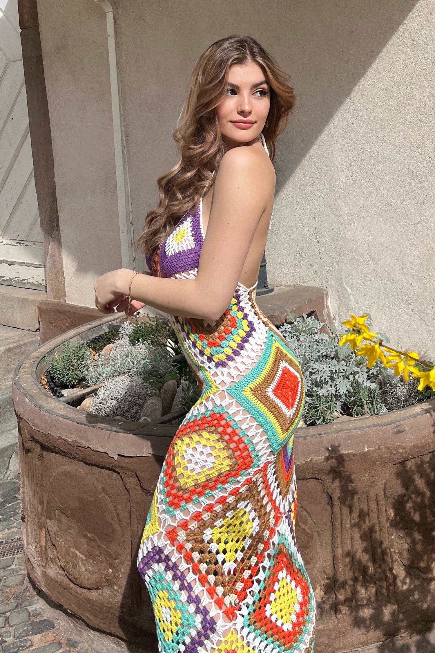 Bohemian Patterned Backless Maxi Dress	