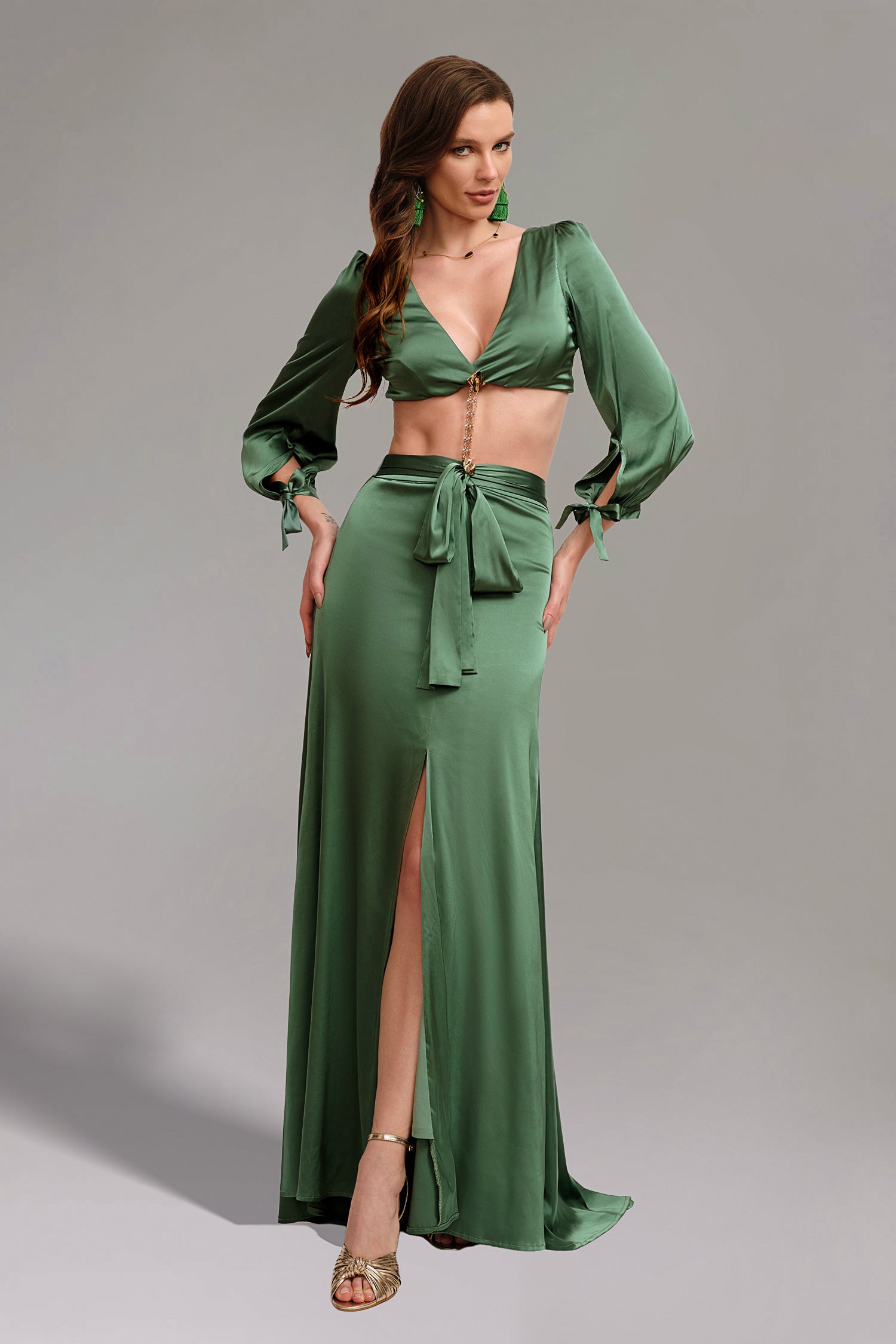 Looly Deep V Maxi Dress - Green	