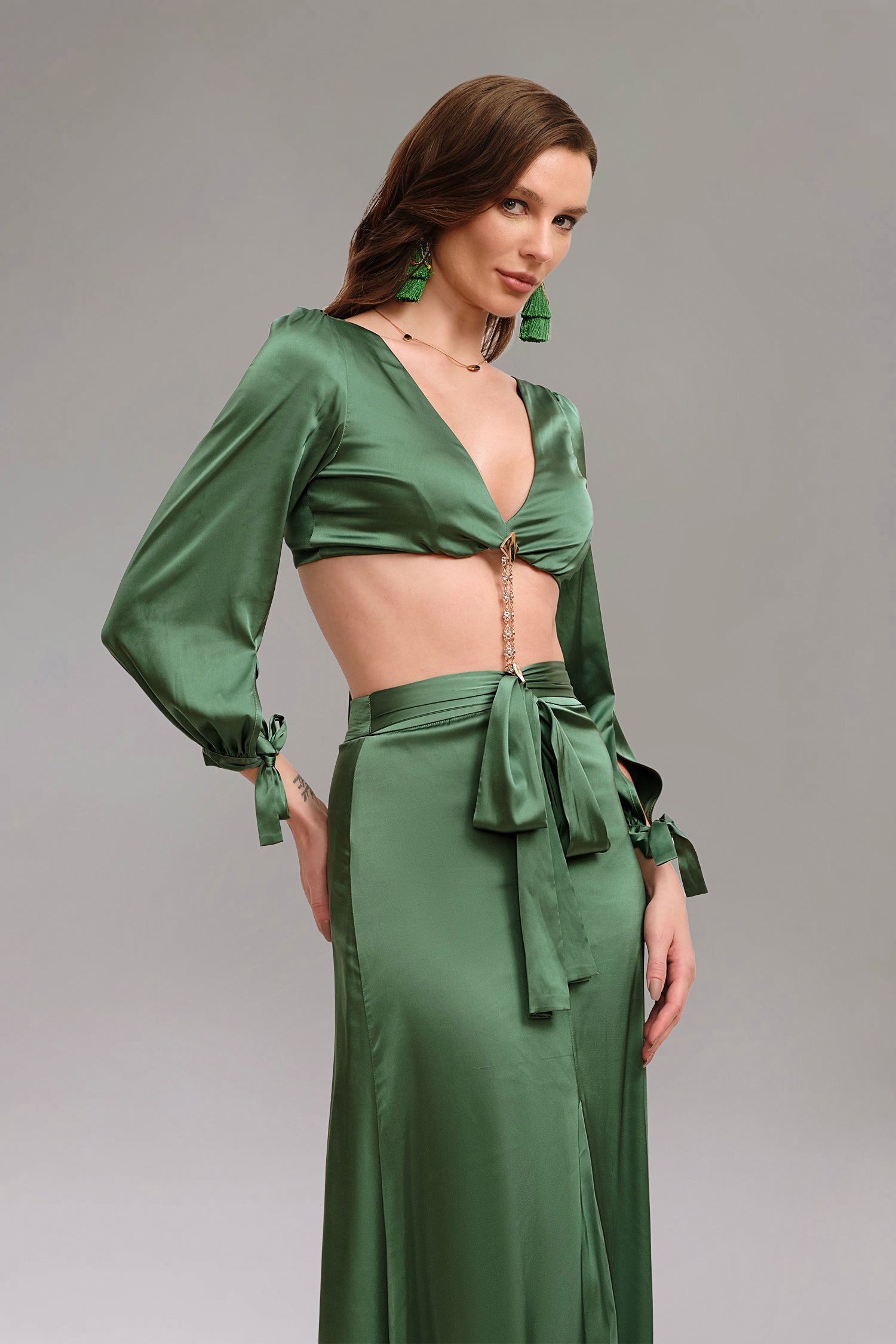 Looly Deep V Maxi Dress - Green	