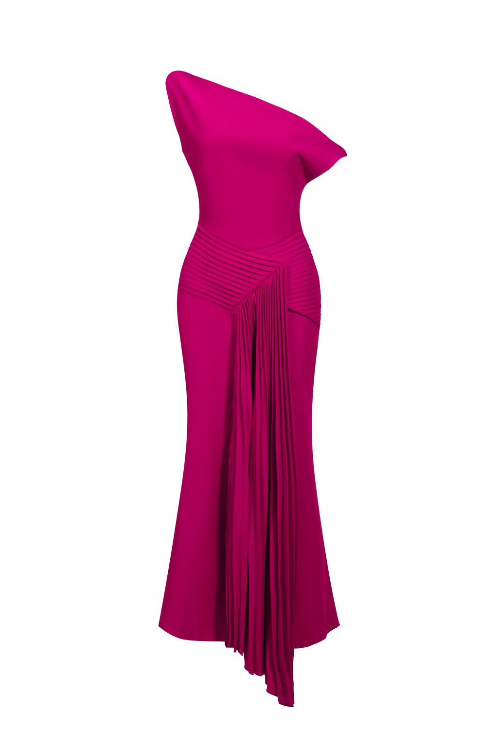 Paulina Oblique Shoulder Sleeveless Folds RosePink Midi Dress	