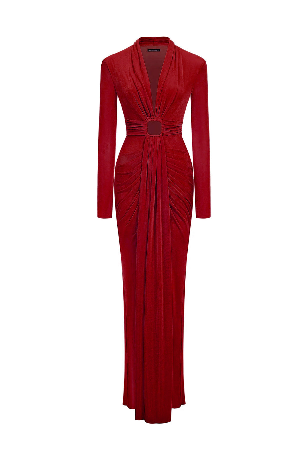 Naomi V-neck Long Sleeves Red Maxi Dress	