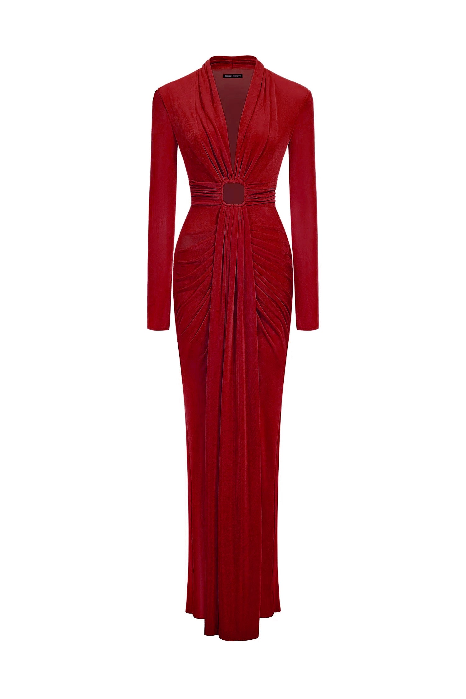 Naomi V-neck Long Sleeves Red Maxi Dress	