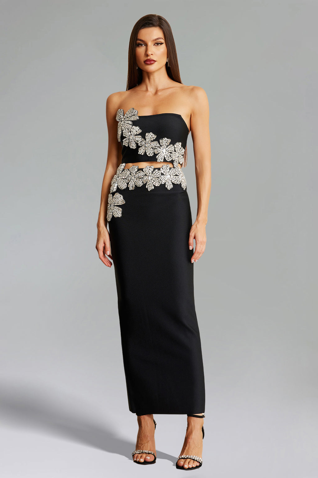 Eleganza Flowers With Diamonds Bandage Two-Piece Set	