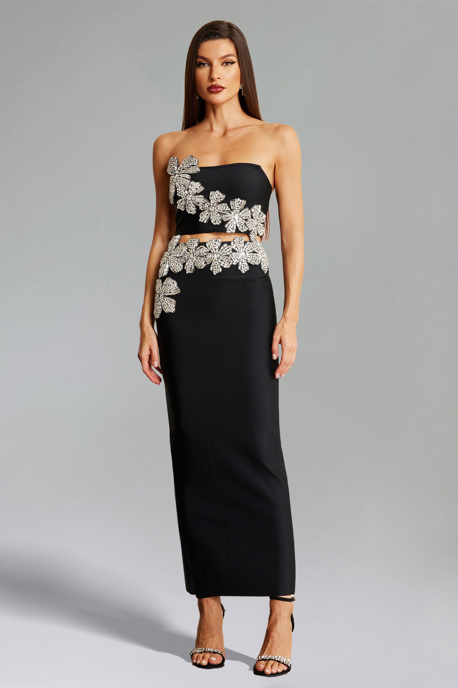 Eleganza Flowers With Diamonds Bandage Two-Piece Set	