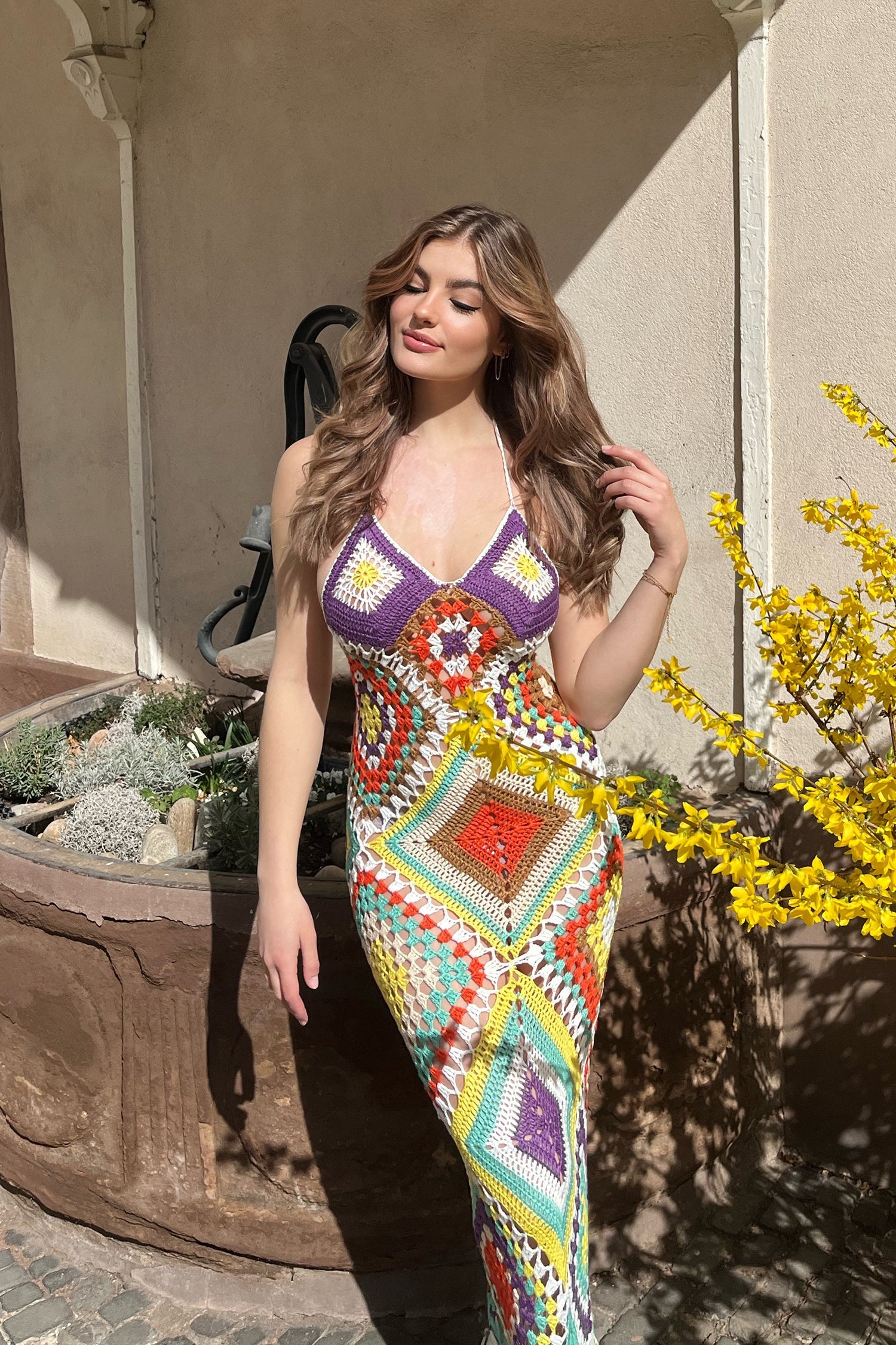 Bohemian Patterned Backless Maxi Dress	