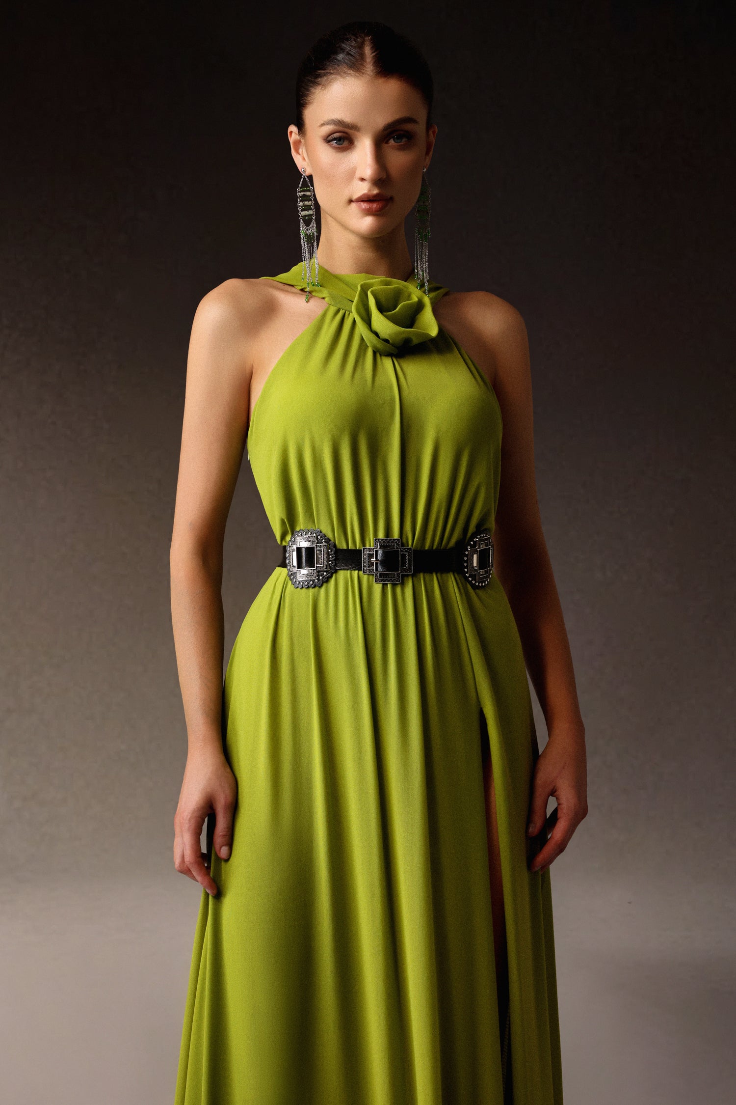 Naleza Sleeveless Flowers Slit Maxi Dress	