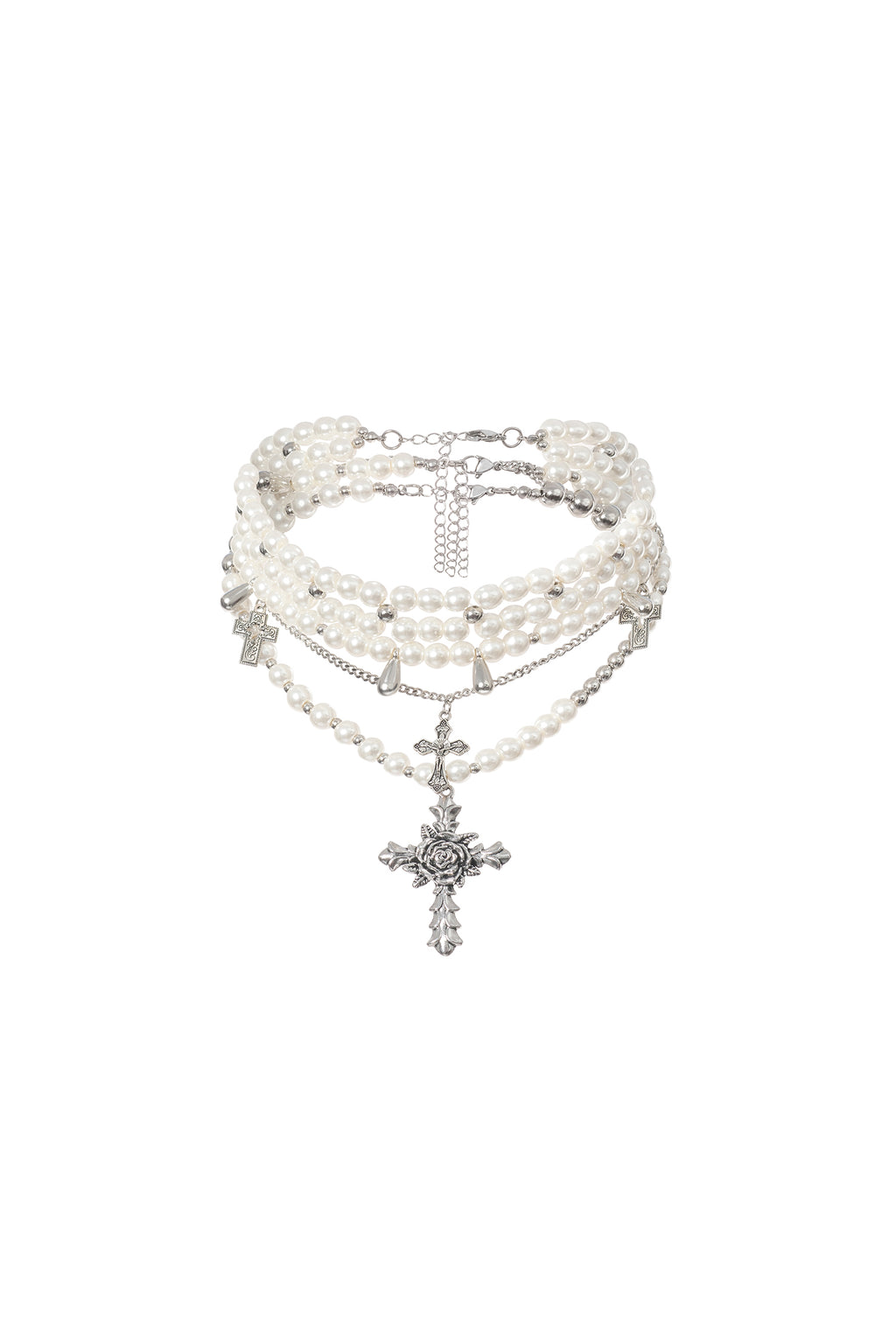 Julia Triple Pearls Cross Necklace	