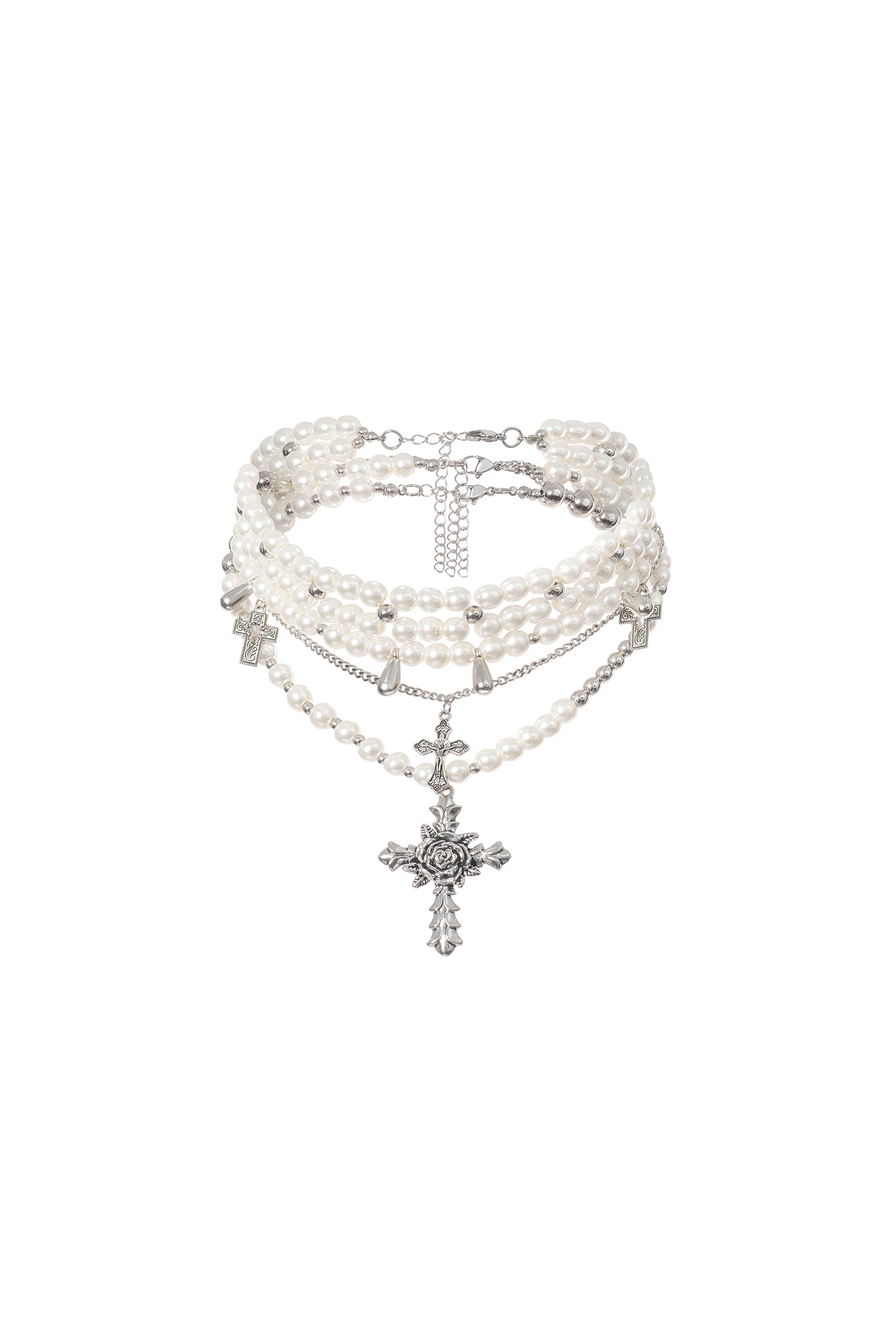 Julia Triple Pearls Cross Necklace	