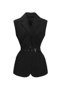 Hedar Lapel Sleeveless Top Coat