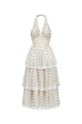 Julieta Sleeveless Dot Printed Layered Folds Midi Dress	