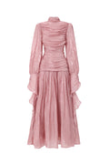 Viky Resort Waist-Defining Long Sleeve Ruched Woven Dark Pink Maxi Dress	