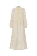 Deliyn Resort Flowy Long Sleeve Embroidered Mesh Lace Yellow Maxi Dress	
