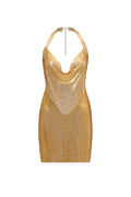 Gold Mesh Metallic Backless Dress	