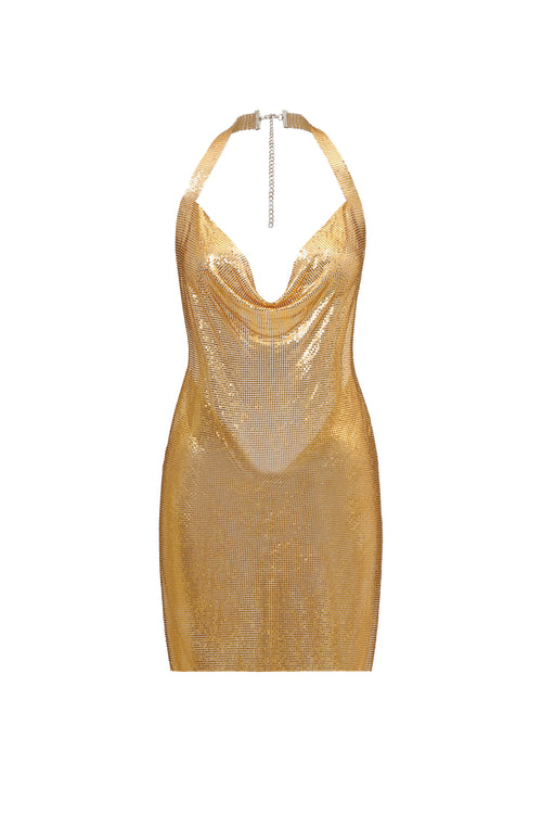 Brett Diamante Mesh Mini Dress - Gold	