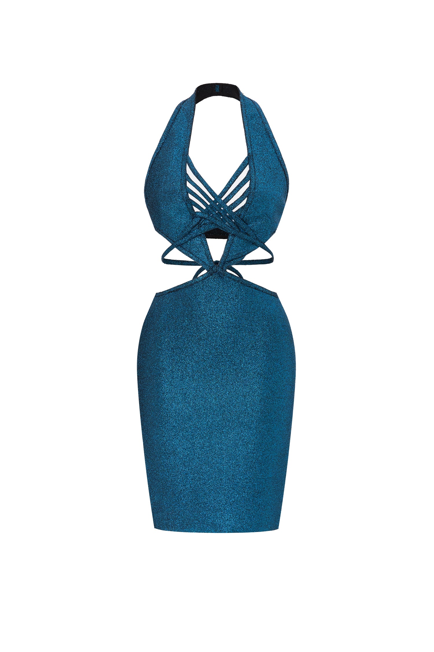 Blue Metallic Mini Bandage Dress	