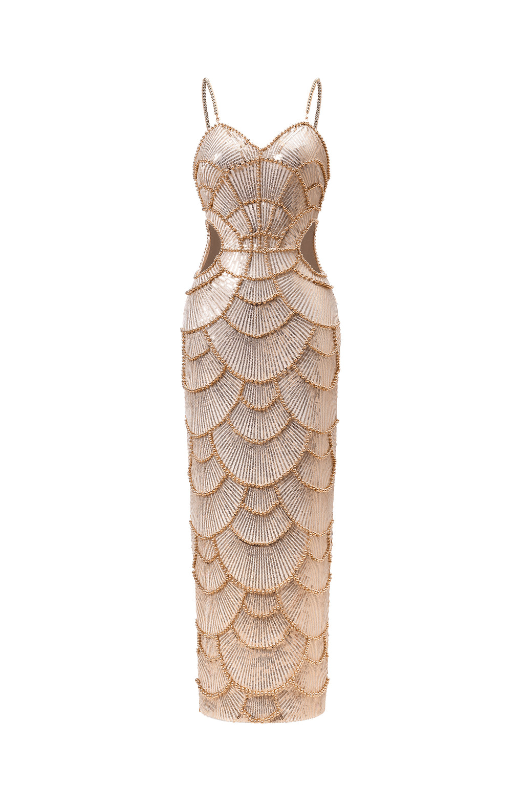 Teresa Pearl Sequin Gold Midi Dress	