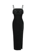 Cherrie Leather Weaved Top & High Slit  Bandage Midi Dress	