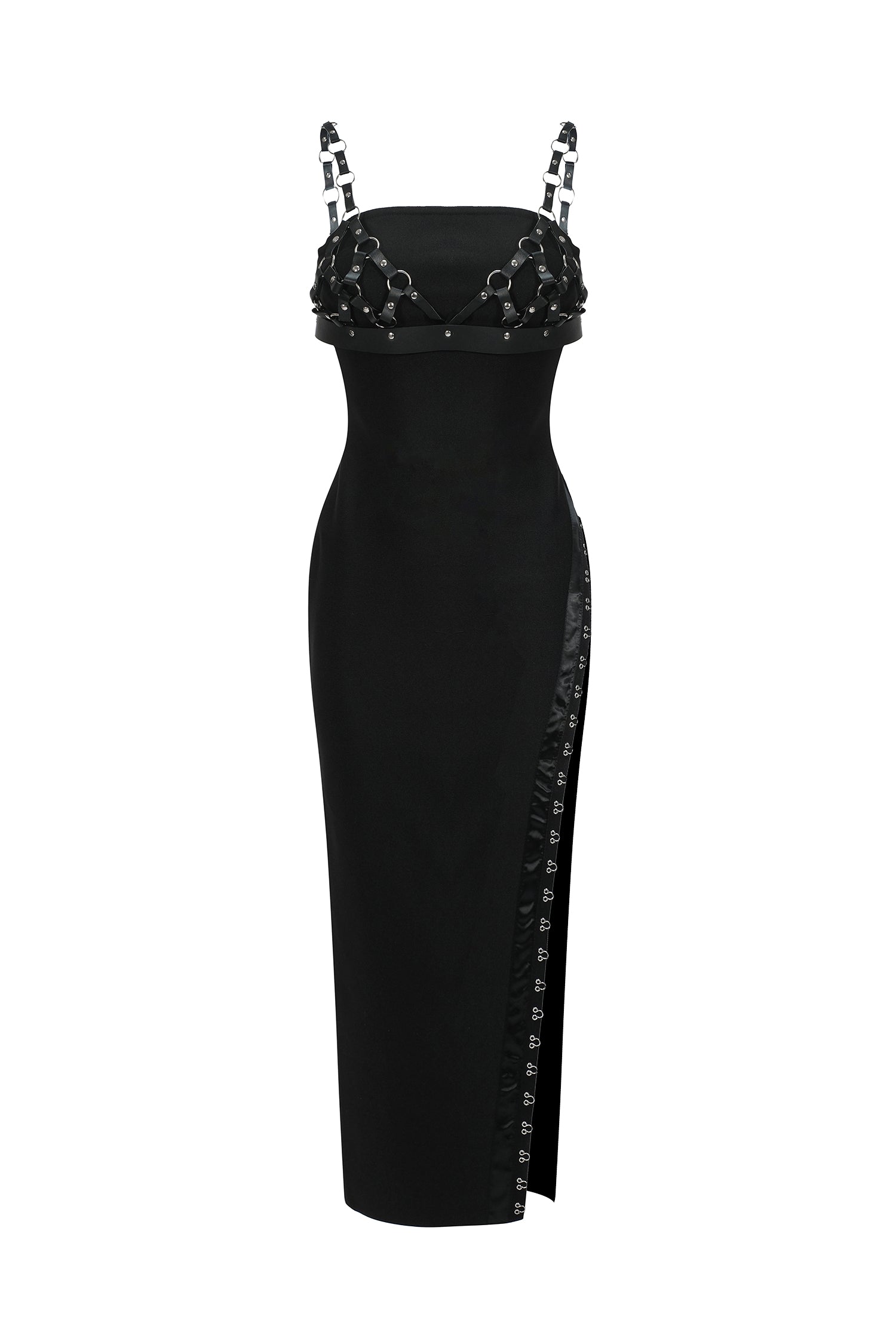 Cherrie Leather Weaved Top & High Slit  Bandage Midi Dress	