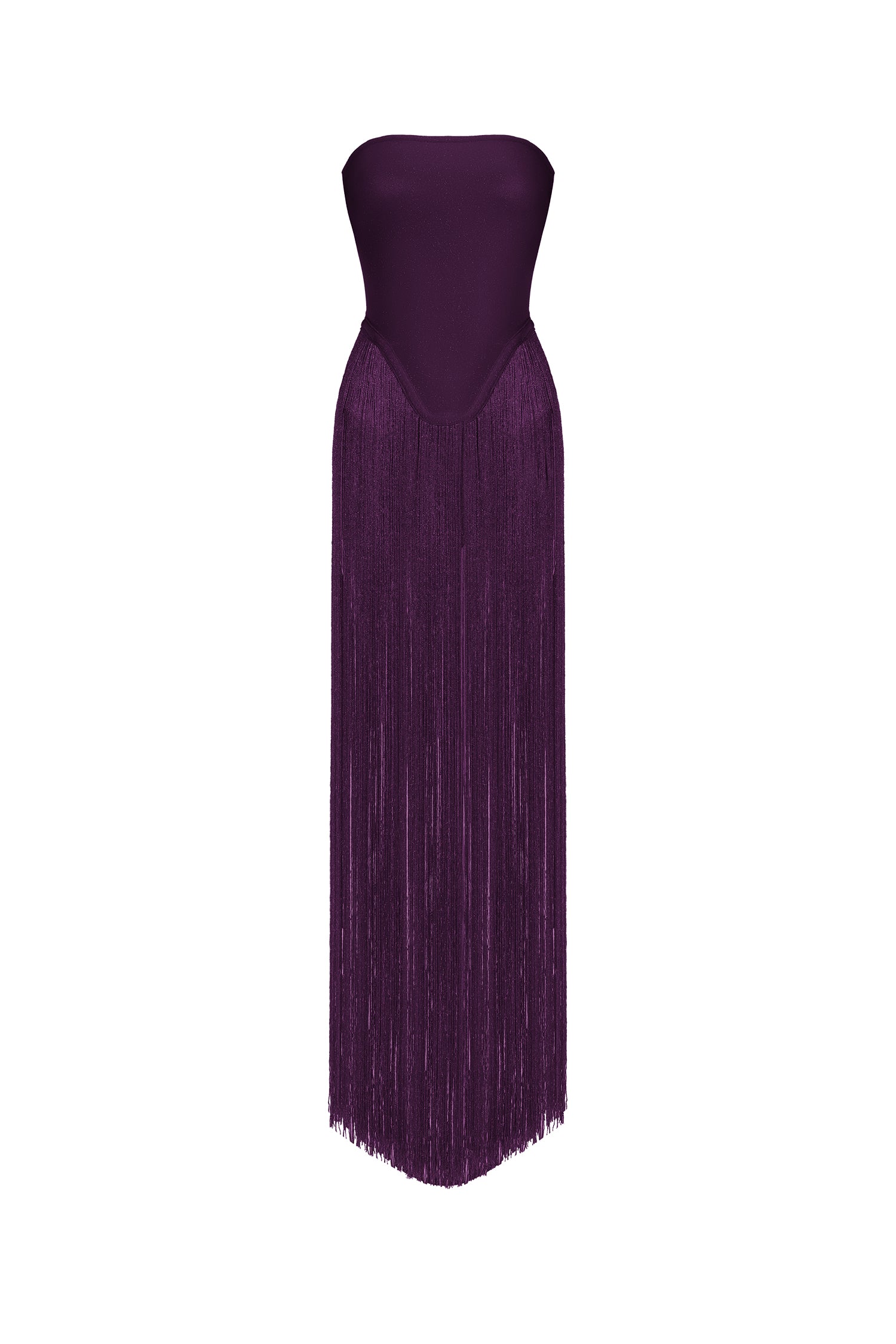 Valentina Strapless Purple Fringe Dress	