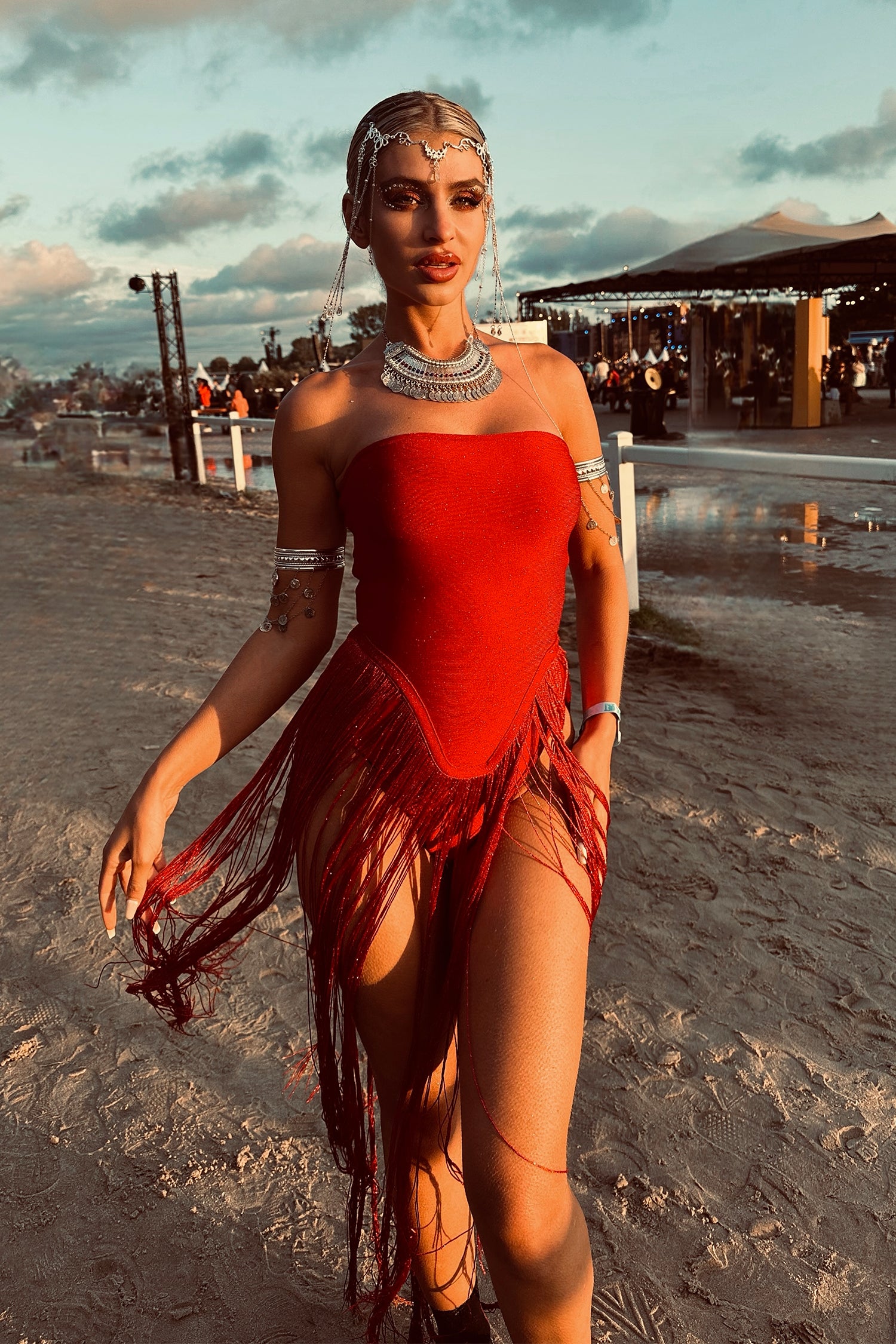 Valentina Strapless Fringe Dress	