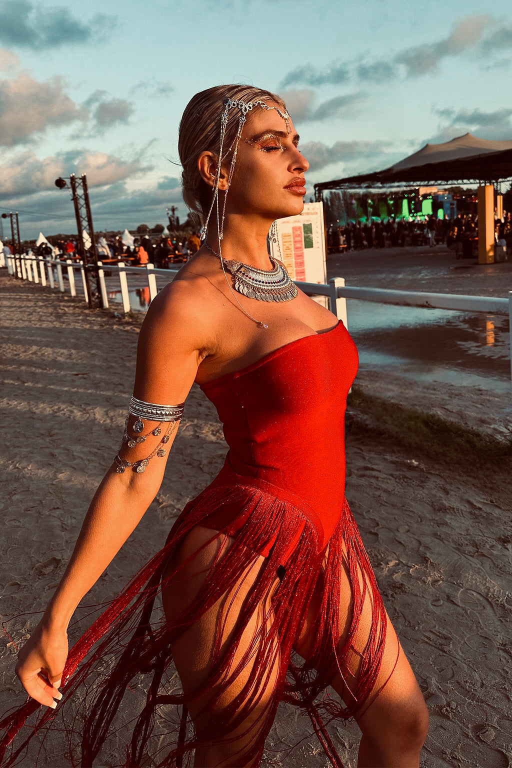 Valentina Strapless Fringe Dress	