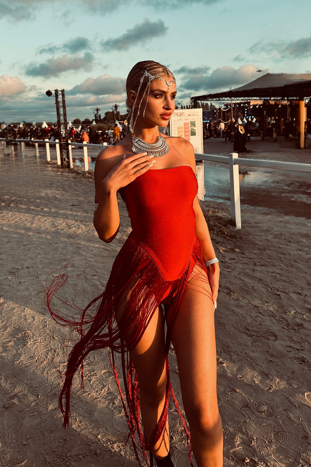 Valentina Strapless Fringe Dress	