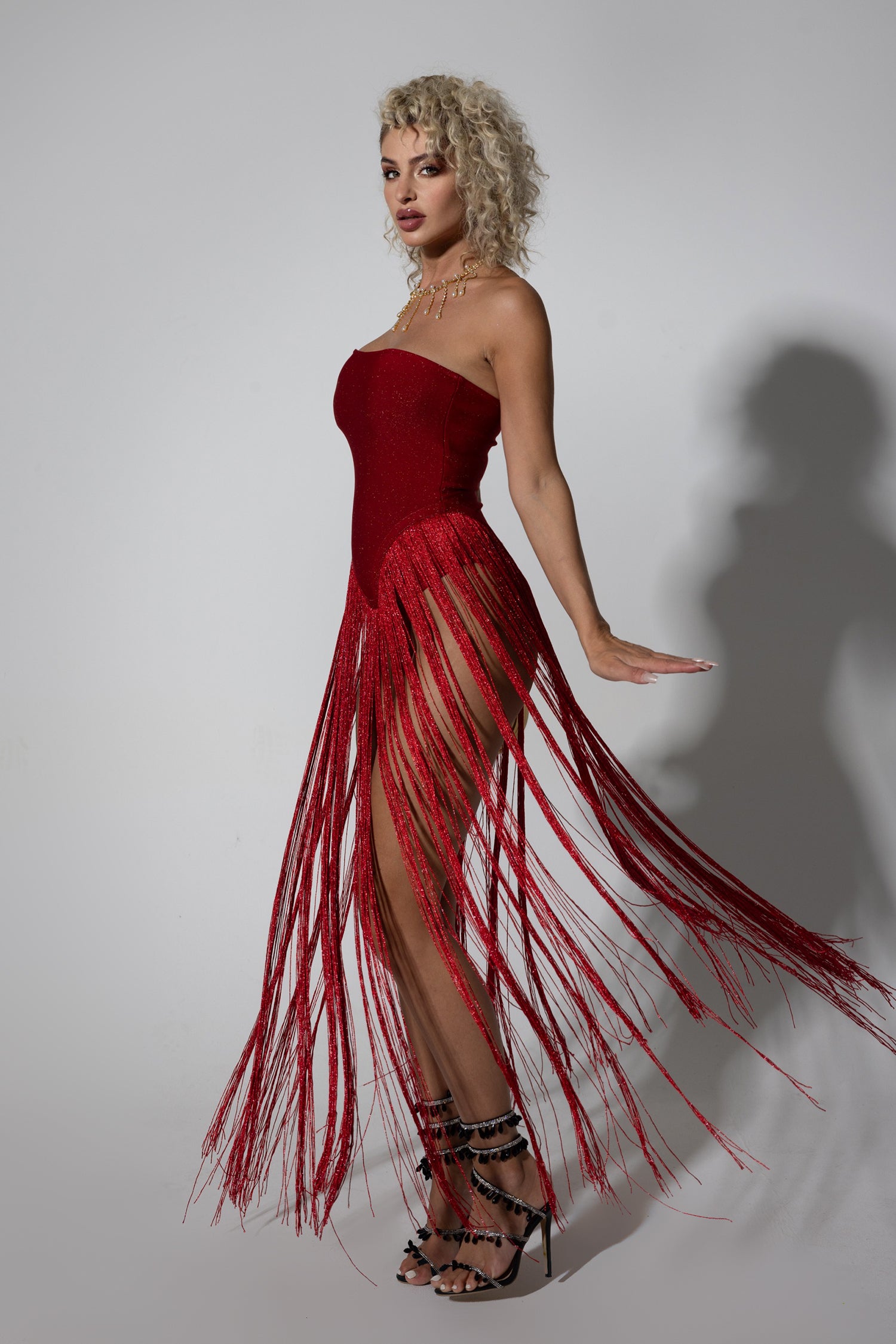 Valentina Strapless Fringe Dress	