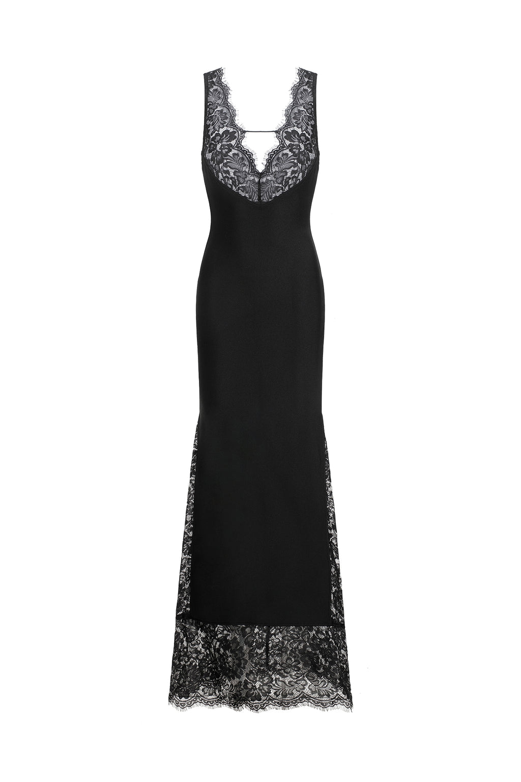 Janano Lace Deep V Maxi Dress - Black	