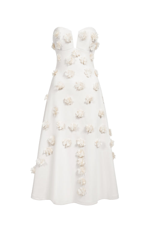 Eve Flowers Tube Midi Dress - White	