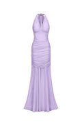 Ulasa Sleeveless Ruched Mesh Purple Maxi Dress	