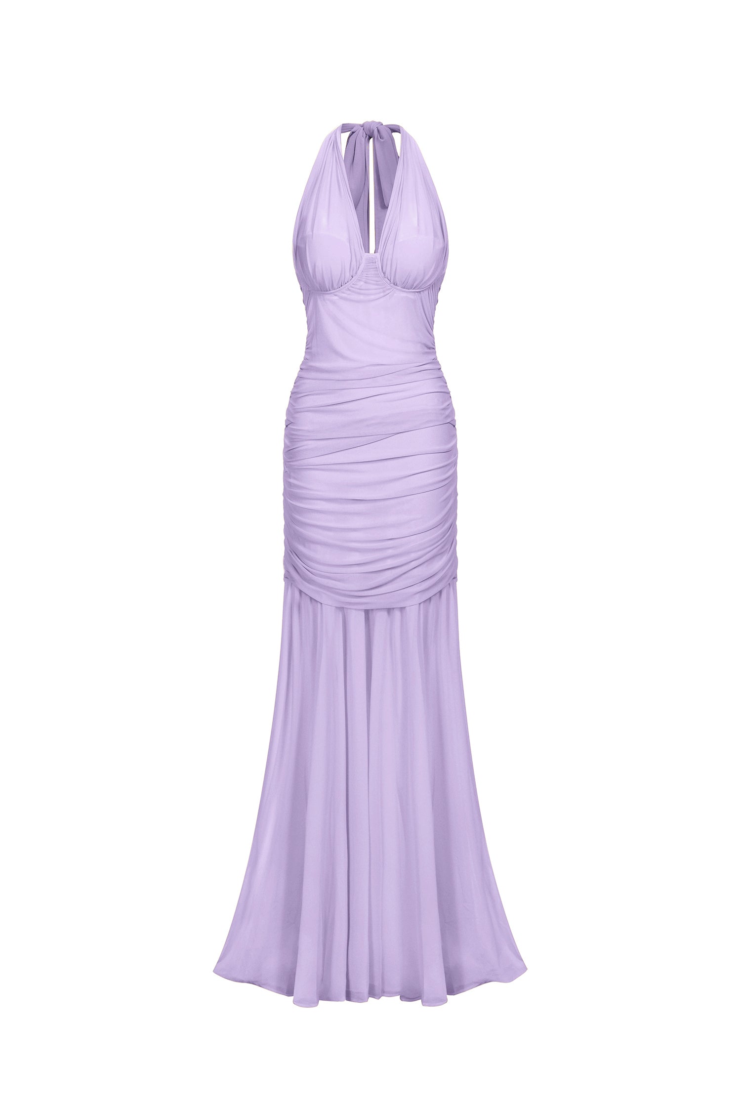 Ulasa Sleeveless Ruched Mesh Purple Maxi Dress	